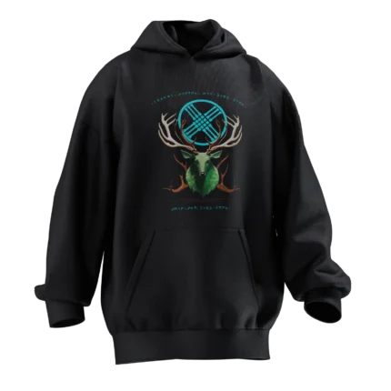 Mitolojik Geyik Tasarımlı Unisex Rahat Kalıp Hoodie