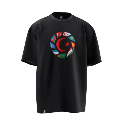 Türk Bayraklı Turan Tasarımlı Unisex Oversize Pamuklu T-shirt