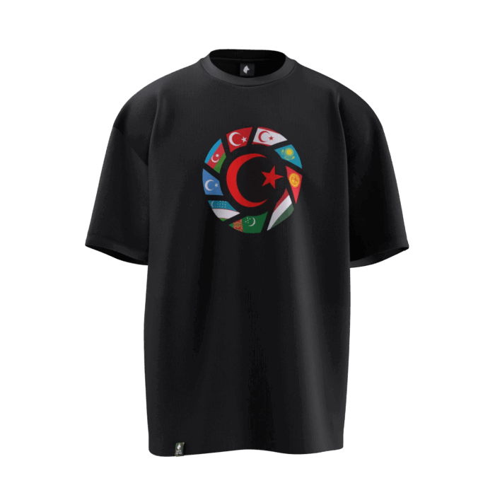 ayyıldız turan (1) Türk Bayraklı Turan Tasarımlı Unisex Oversize Pamuklu T-shirt - Görsel 1