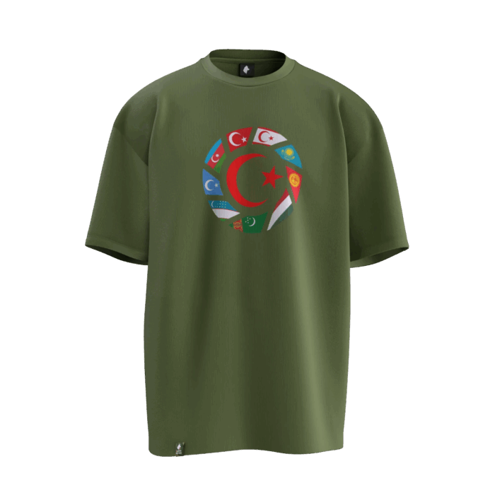 ayyıldız turan (5) Türk Bayraklı Turan Tasarımlı Unisex Oversize Pamuklu T-shirt - Görsel 6