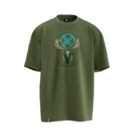 Geyik Tasarımlı Unisex Oversize Pamuklu T-shirt - Görsel 4