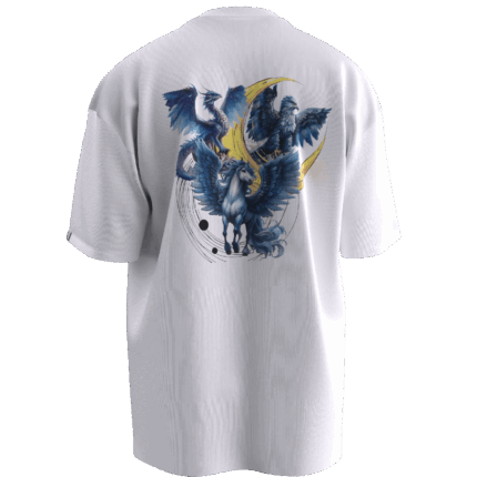 Türk Mitolojisi (Tulpar-Abra-Burkut) Tasarımlı Unisex Oversize Pamuklu T-shirt